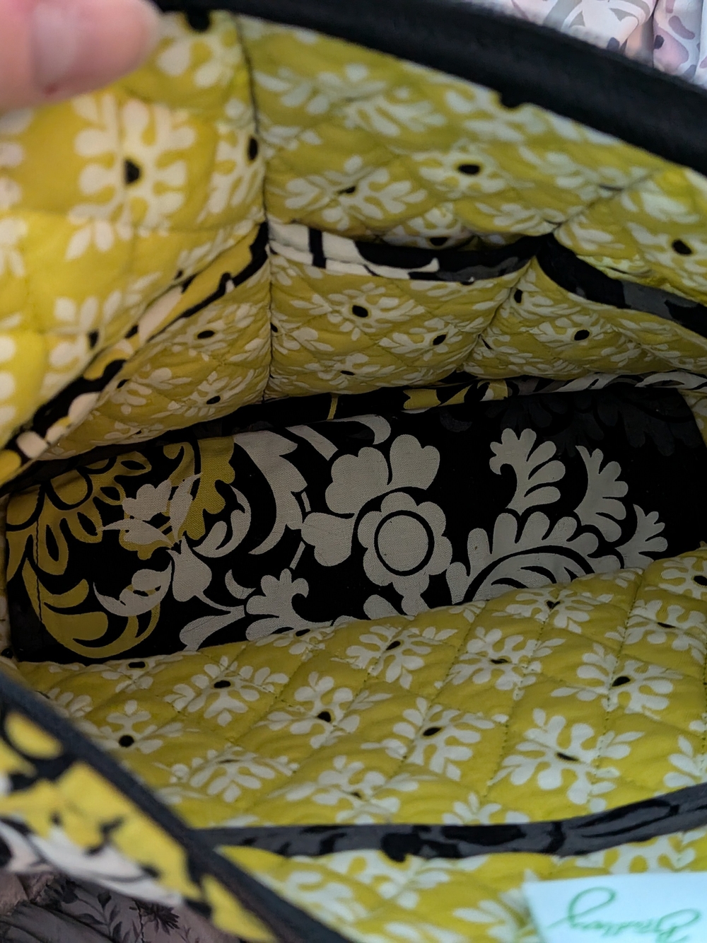 Vera Bradley Quilted Shoulder Bag - Black, White & Yellow Accents - Picture 3 of 10